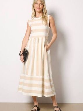 XL cotton striped Evereve Sleeveless Cream & White Midi Dress